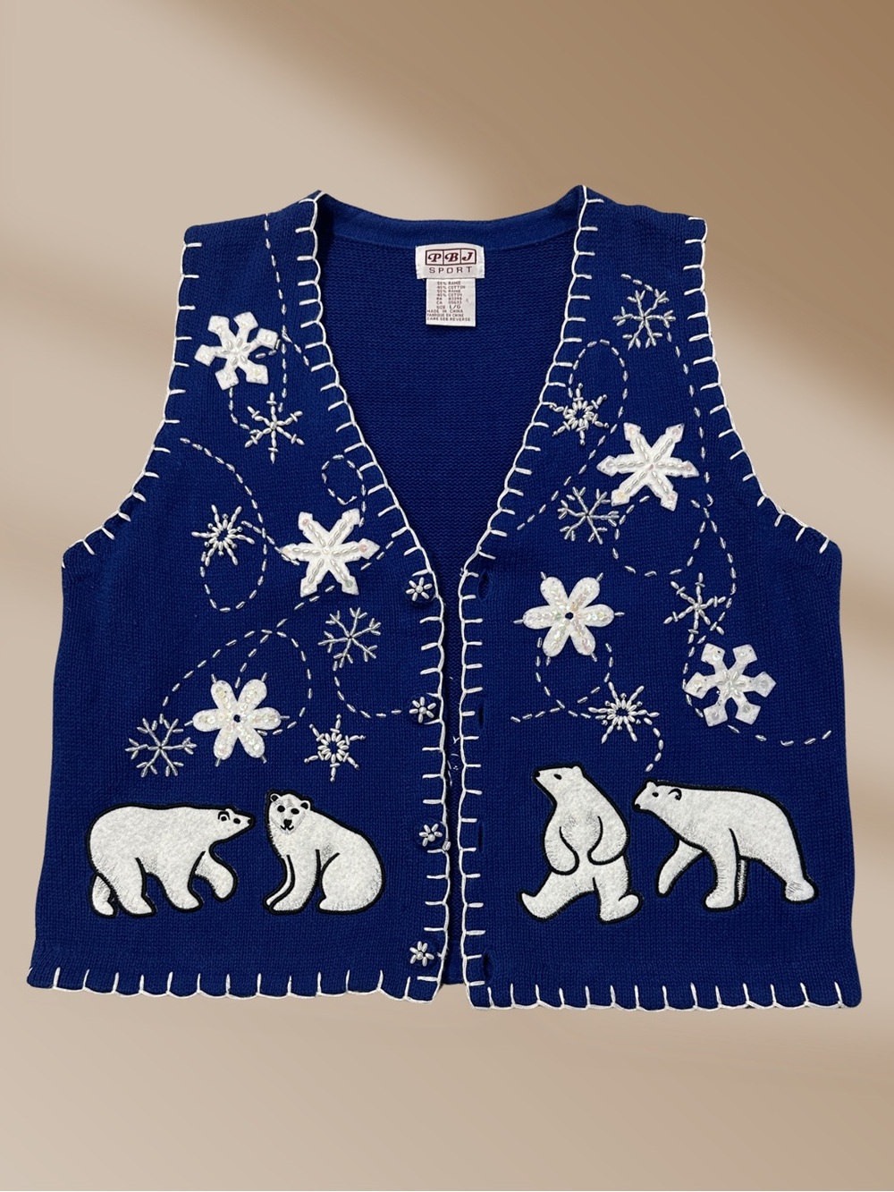 Vintage PBJ Sport Holiday Sweater Vest Size L